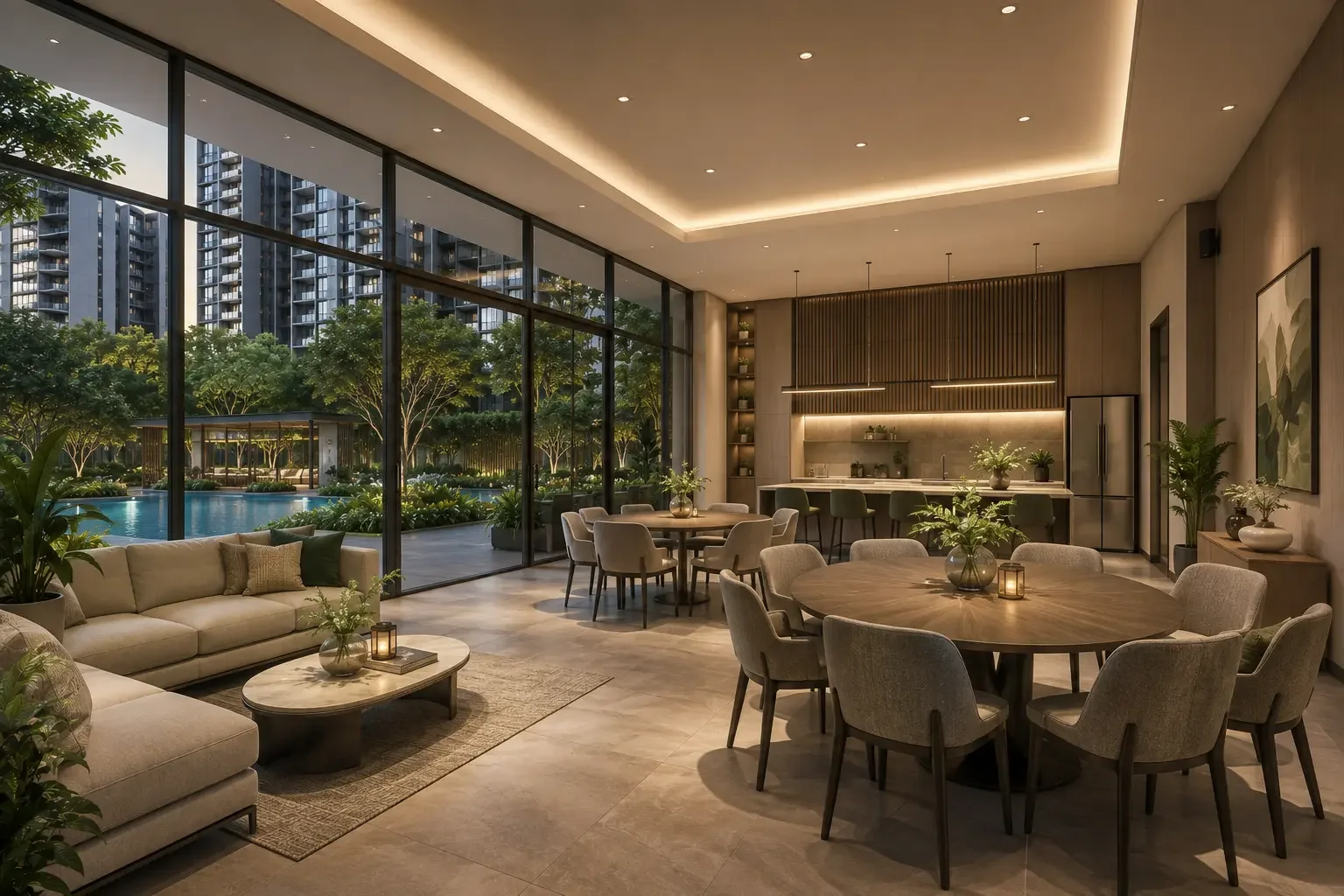 Woodlands Drive 17 EC — artist impression of the clubhouse function room overlooking the pool deck, Woodlands District 25
